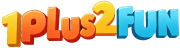 Logo of 1plus2.fun website with playful numbers and educational symbols.